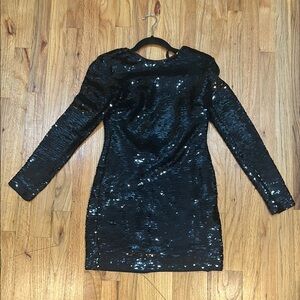 Frame Denim Black Sequin Long Sleeve Dress